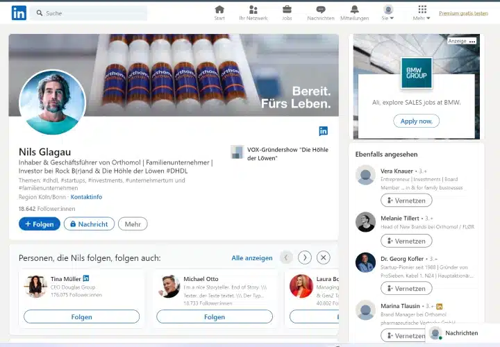 صفحة الملف الشخصي لينكد ان