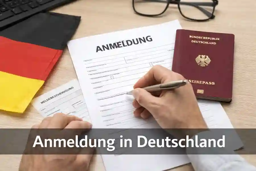 Anmeldung في ألمانيا (تسجيل السكن): تعبئة نموذج التسجيل بجانب جواز سفر ألماني وعلم ألمانيا