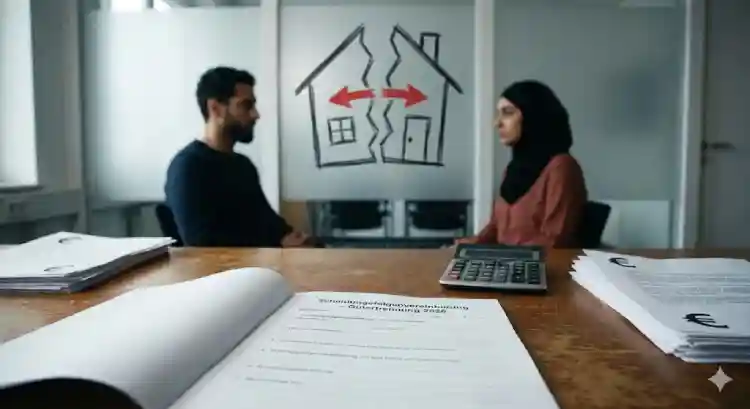 تقسيم الممتلكات والبيت بعد الطلاق في ألمانيا 2026، توضيح تقسيم الأموال والأملاك وحقوق الزوجة في البيت ونظام Zugewinngemeinschaft للاجئين والعرب