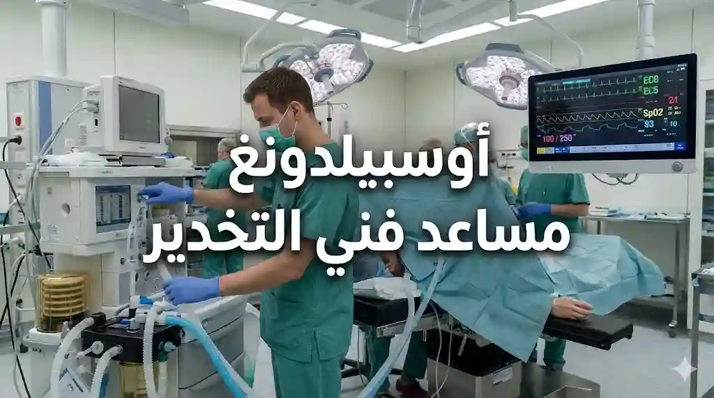 أوسبيلدونغ مساعد فني التخدير في ألمانيا داخل غرفة العمليات مع تجهيز جهاز التخدير ومراقبة المريض